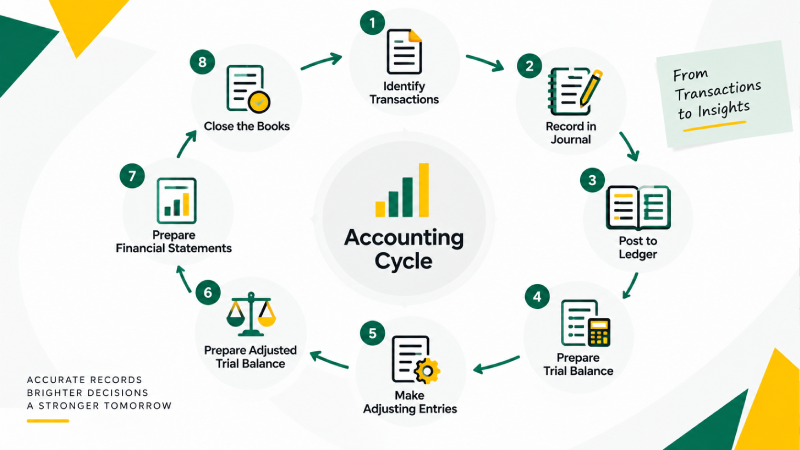 Accounting cycle from business transactions to financial statements