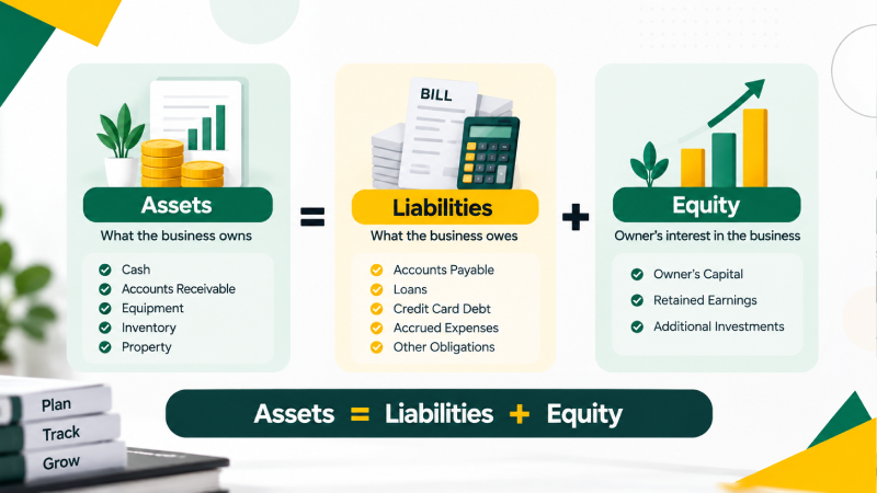 Accounting equation showing assets liabilities and equity