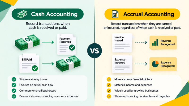 Cash accounting compared with accrual accounting