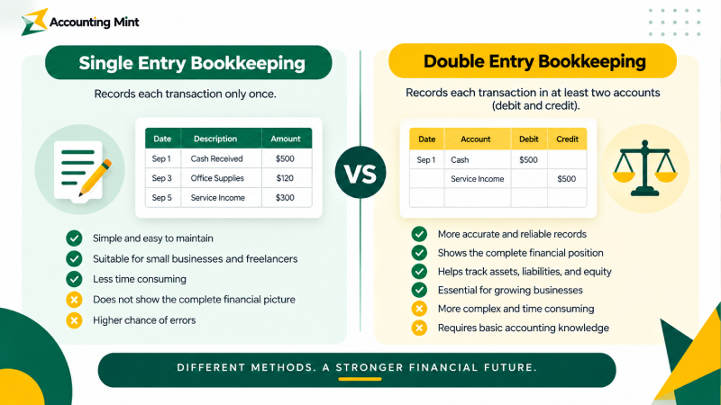 Comparison of single entry and double entry bookkeeping