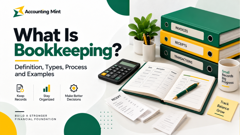 Small business owner reviewing bookkeeping records and financial transactions